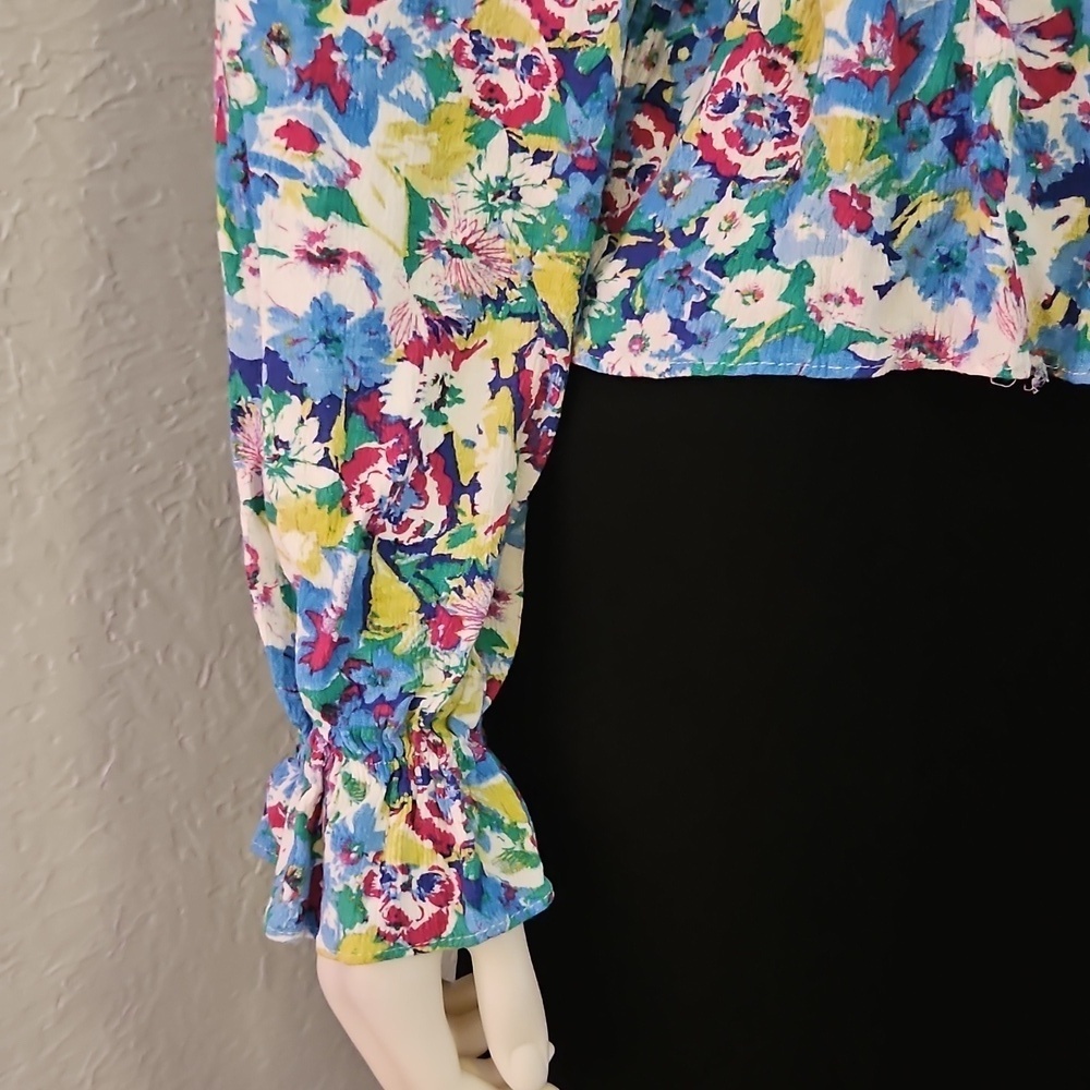 SO Floral Print Square Neck Corset Style Long Sleeve Peasant Top - Picture 6 of 10